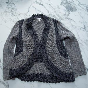 Chico's Ladies Cotton Knitted Gray Sweater Cardigan Size 2